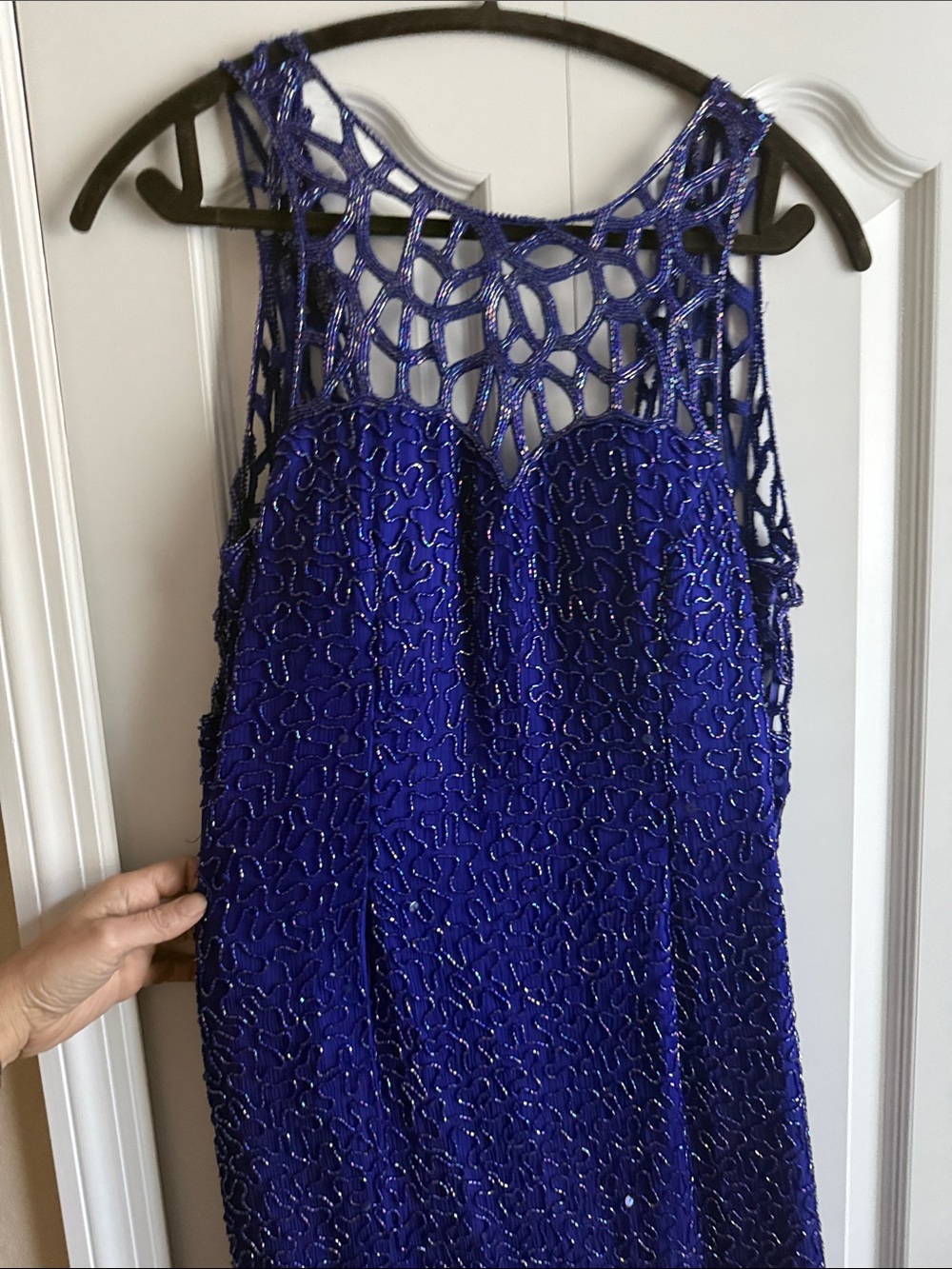 Vintage Scala 100% Silk Purple (has blue hues) Hand Beaded Evening Gown Size L